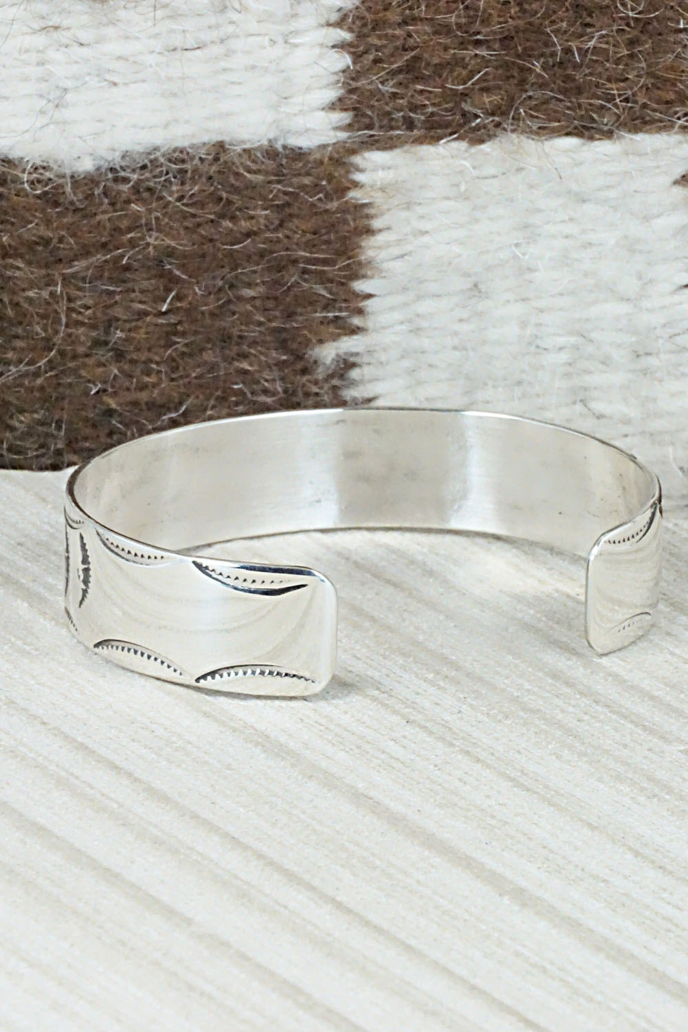 Turquoise, Coral Chip Inlay & Sterling Silver Bracelet - Raymond Begay