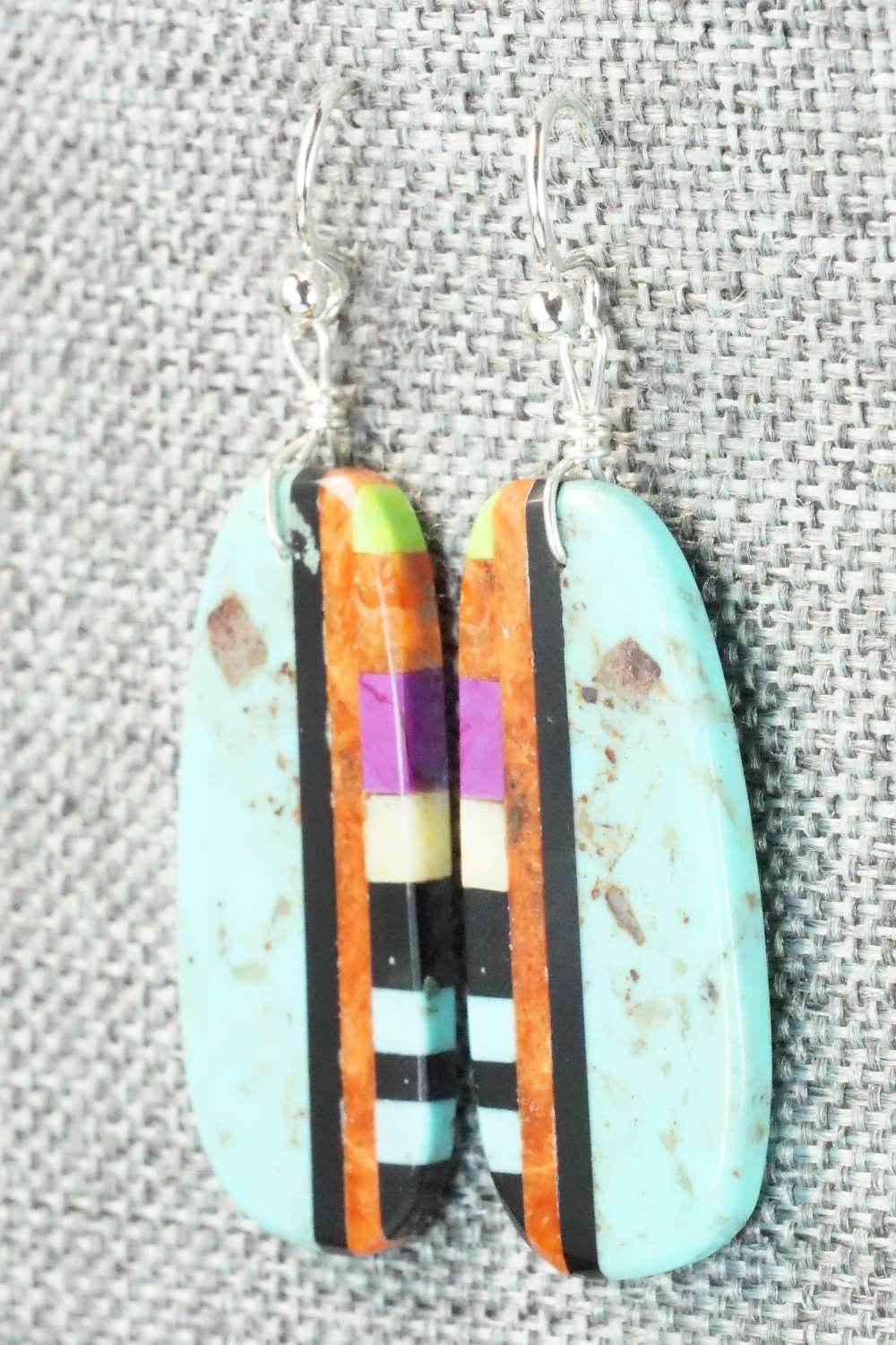 Multi Stone & Sterling Silver Inlay Earrings - Ronald Chavez
