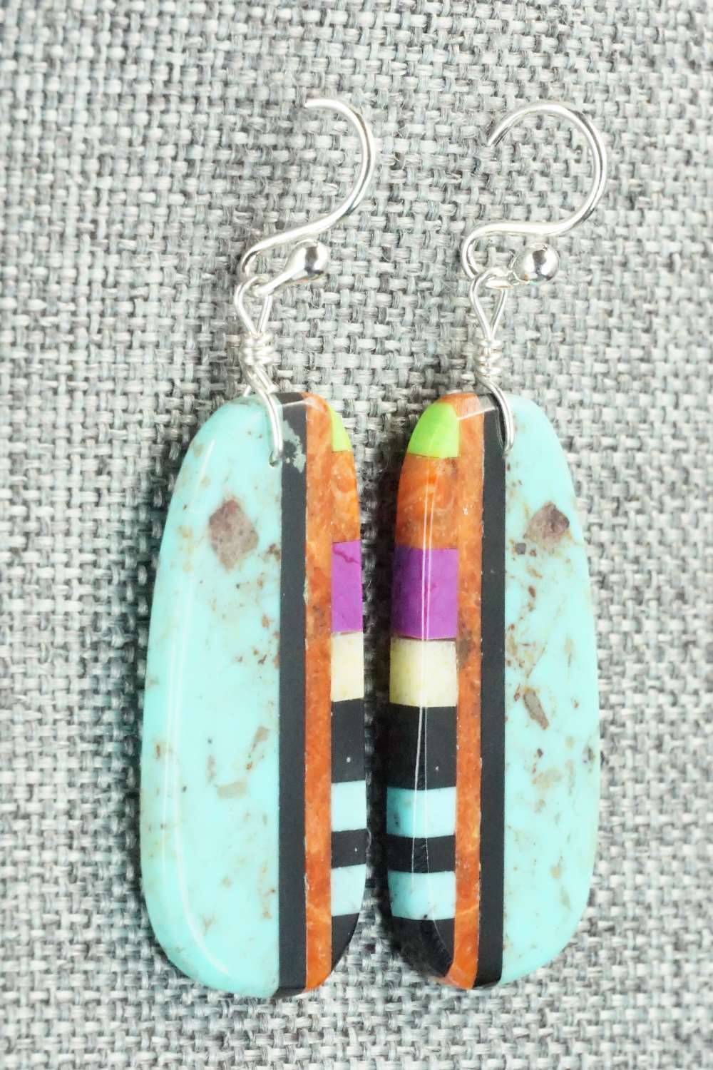 Multi Stone & Sterling Silver Inlay Earrings - Ronald Chavez