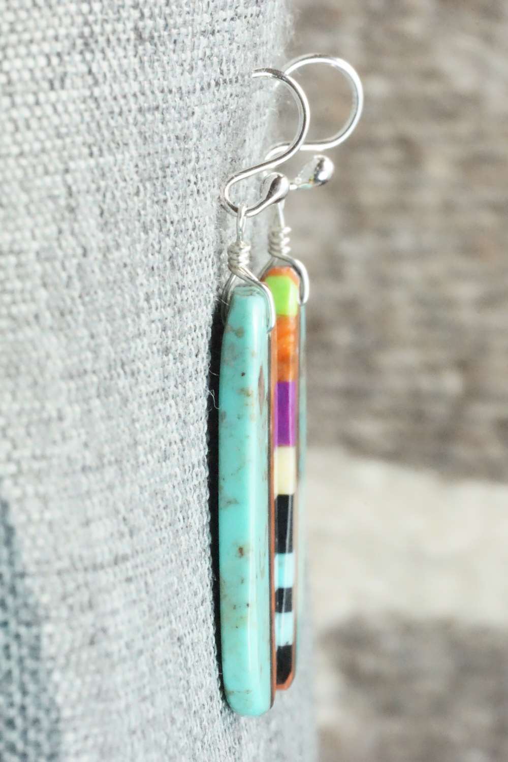 Multi Stone & Sterling Silver Inlay Earrings - Ronald Chavez