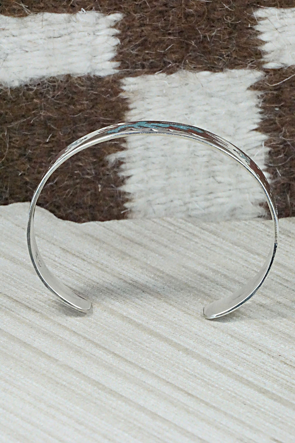 Turquoise, Coral Chip Inlay & Sterling Silver Bracelet - Raymond Begay