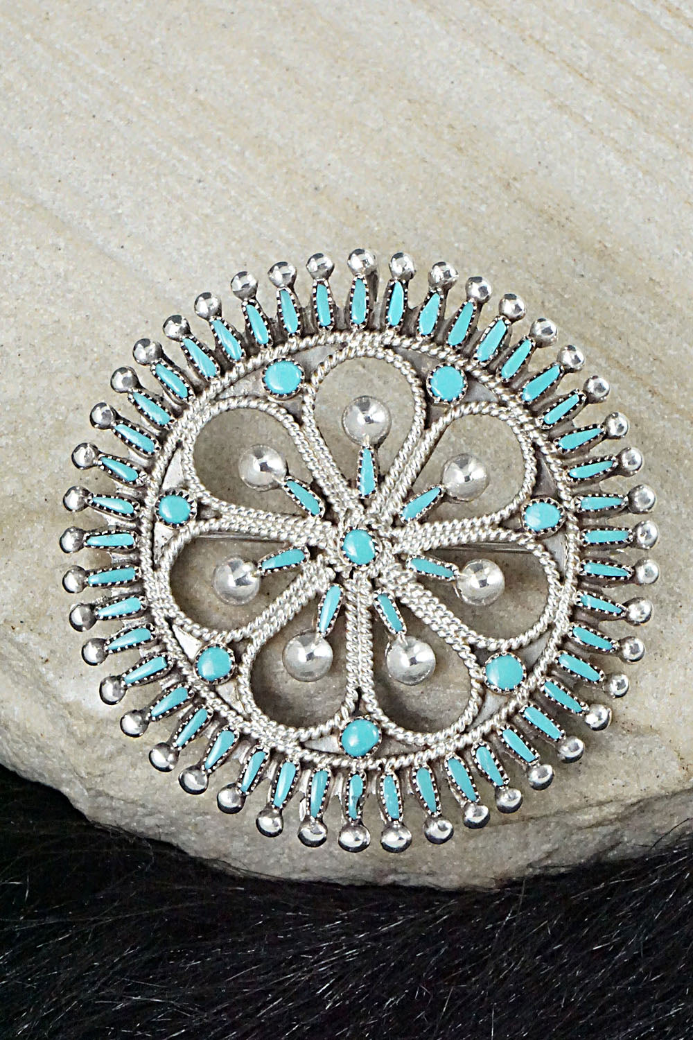 Turquoise & Sterling Silver Pendant/Pin - Vincent Johnson
