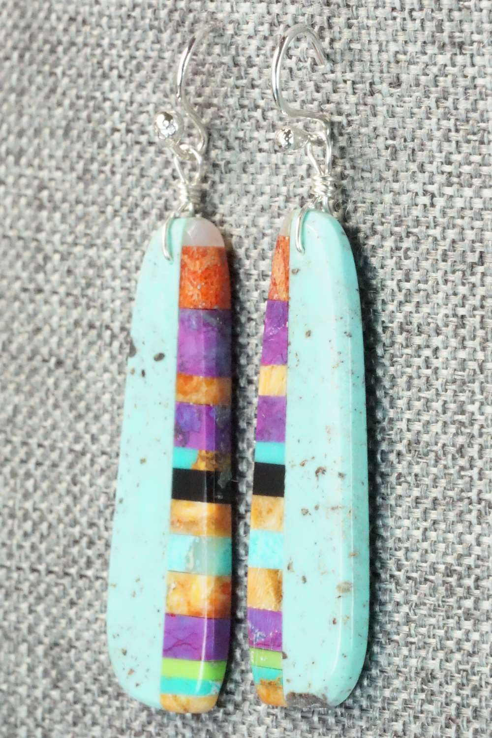 Multi Stone & Sterling Silver Inlay Earrings - Ronald Chavez