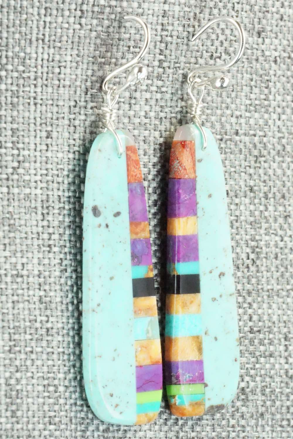 Multi Stone & Sterling Silver Inlay Earrings - Ronald Chavez