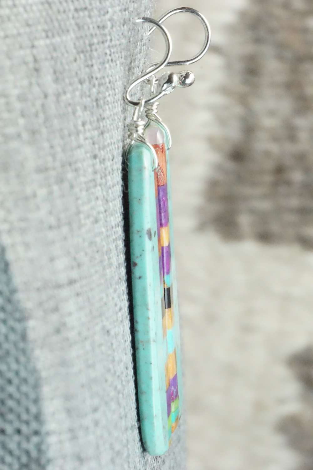 Multi Stone & Sterling Silver Inlay Earrings - Ronald Chavez