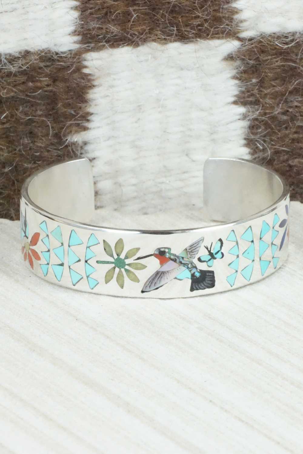Multi Stone & Sterling Silver Inlay Bracelet - Quintin Quam Sr