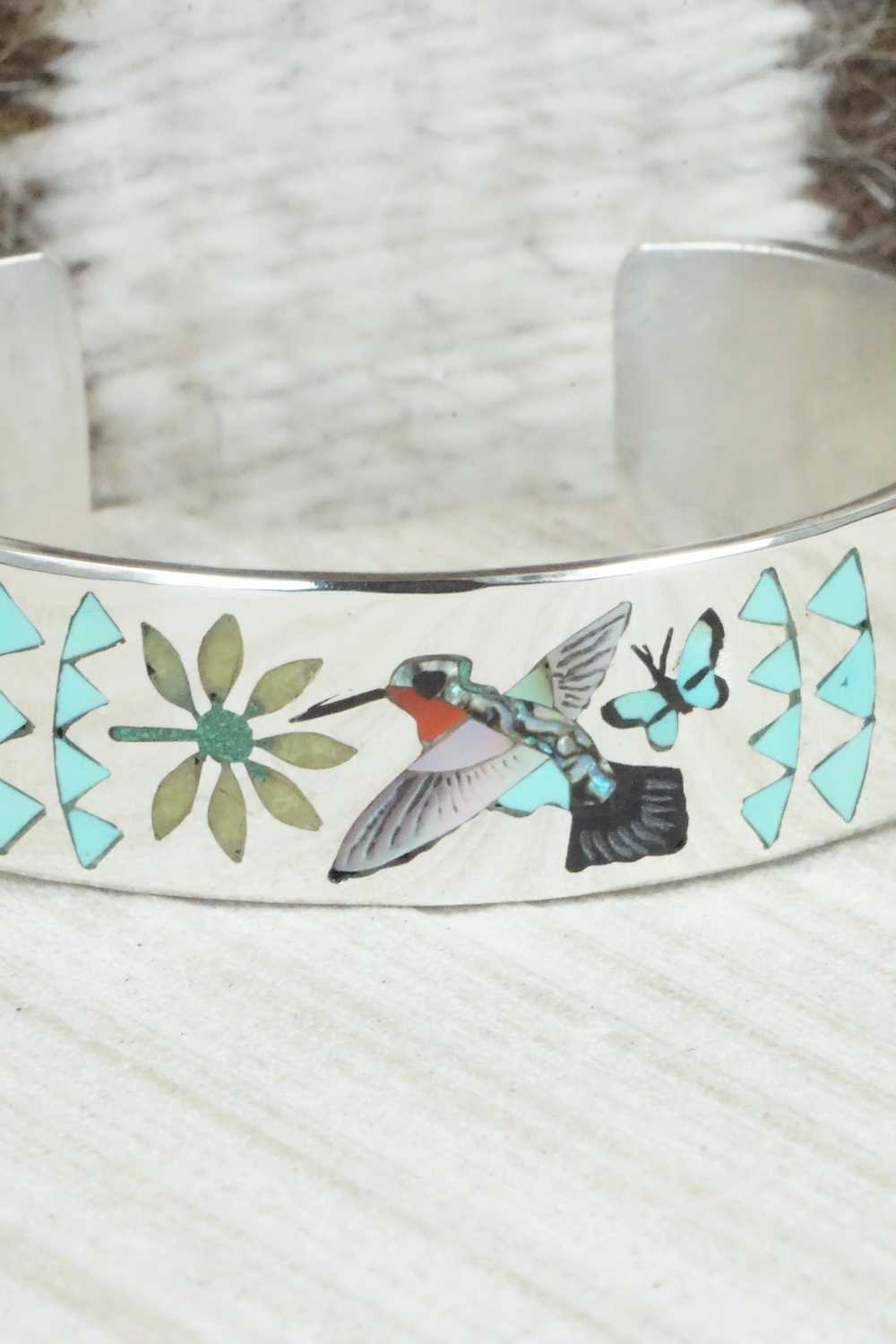 Multi Stone & Sterling Silver Inlay Bracelet - Quintin Quam Sr