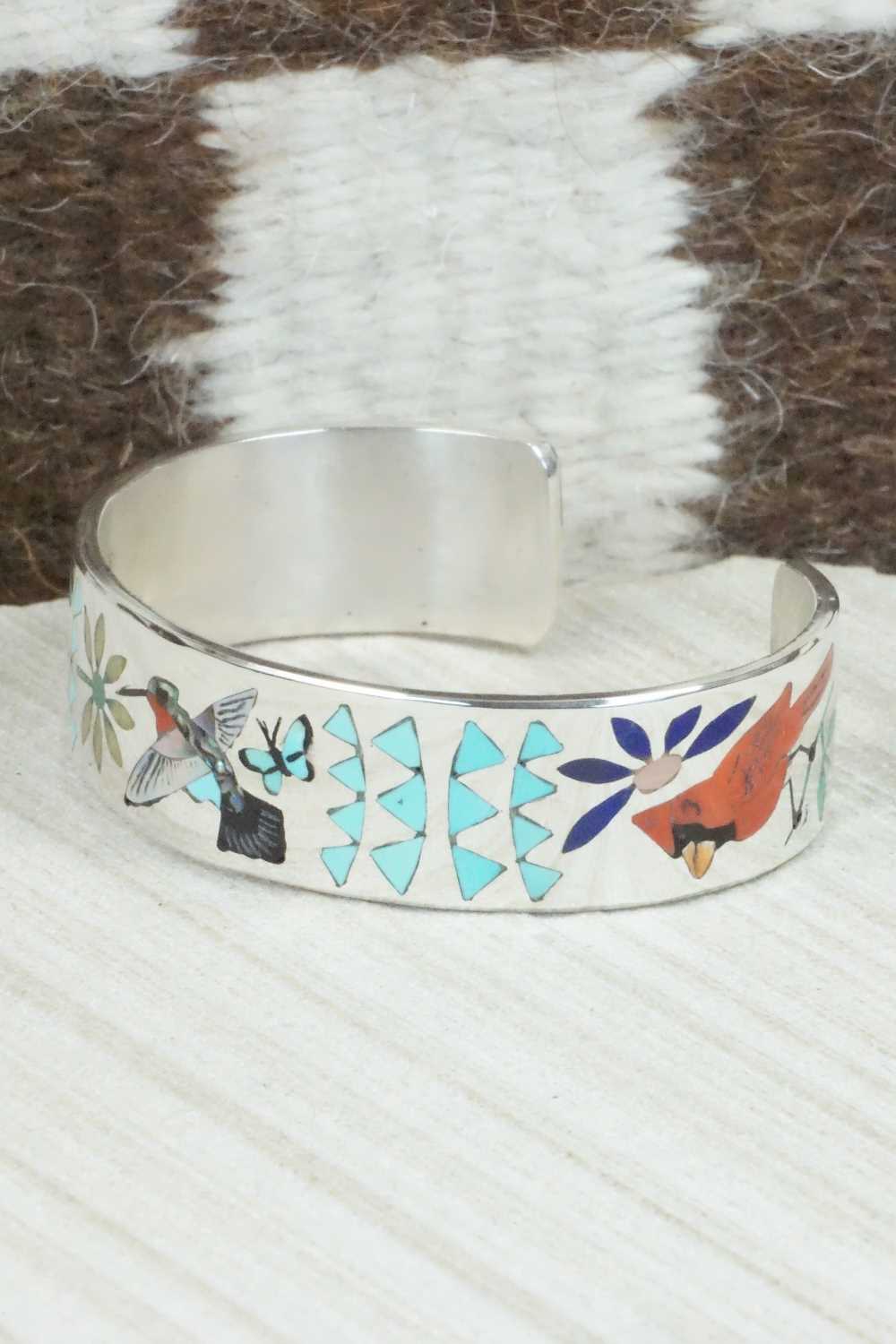 Multi Stone & Sterling Silver Inlay Bracelet - Quintin Quam Sr