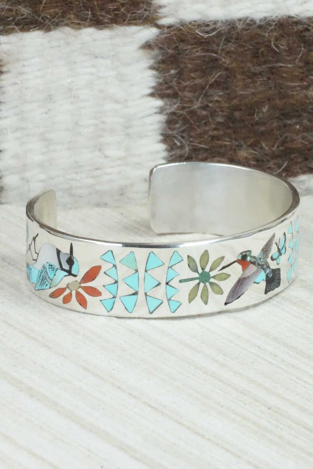 Multi Stone & Sterling Silver Inlay Bracelet - Quintin Quam Sr