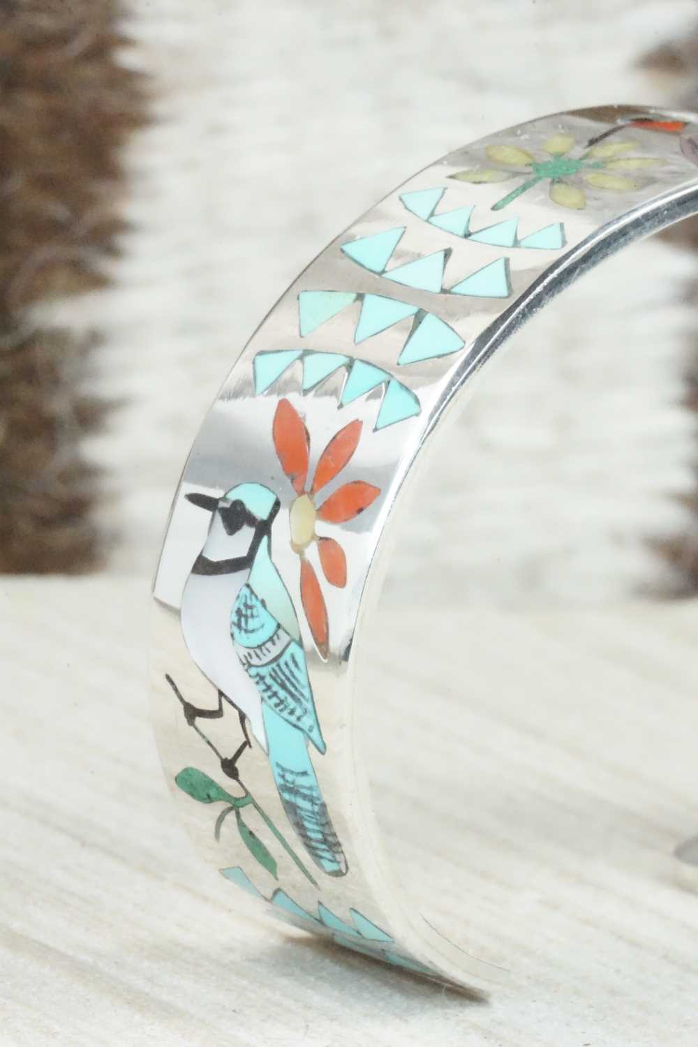 Multi Stone & Sterling Silver Inlay Bracelet - Quintin Quam Sr