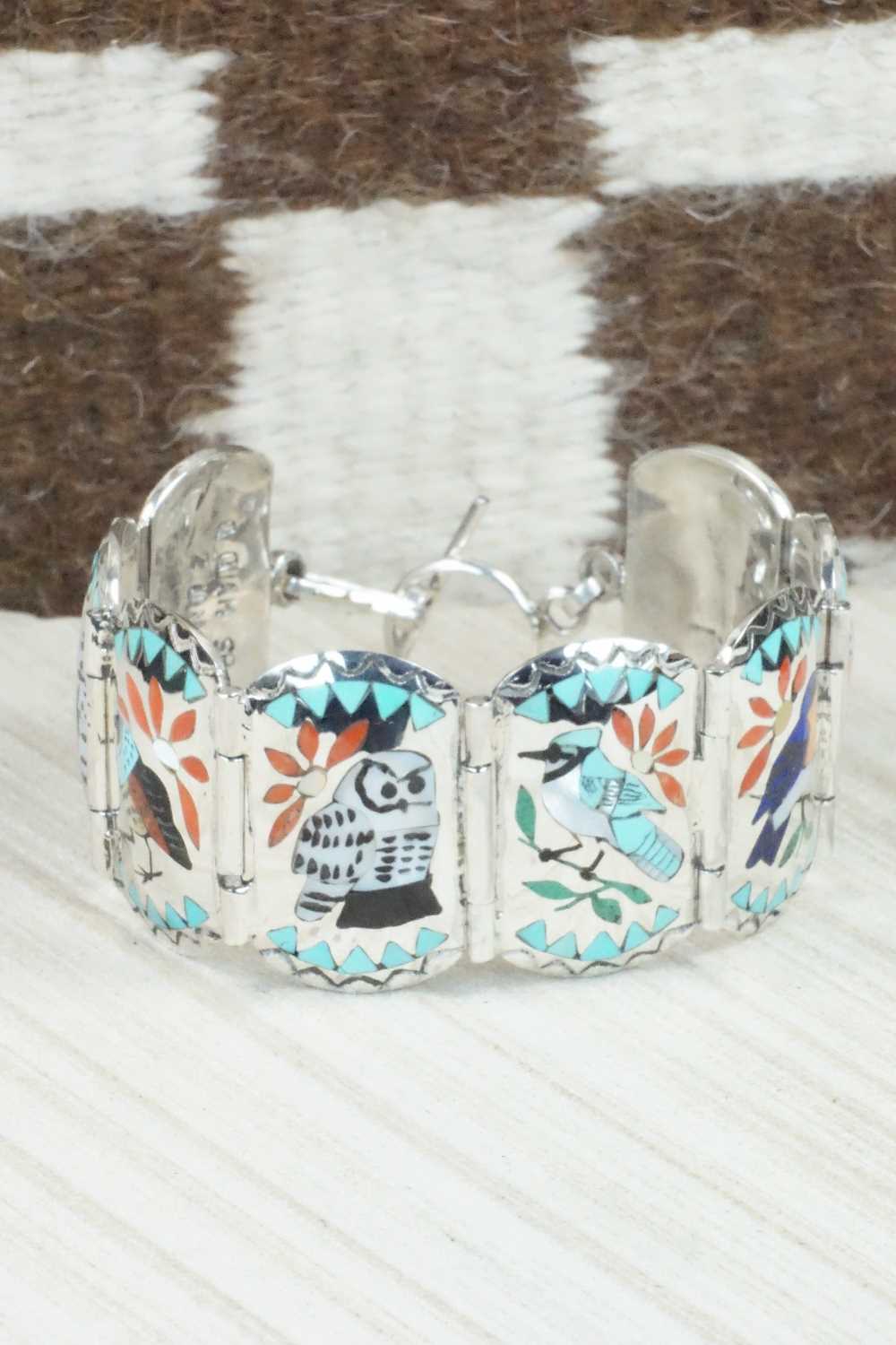 Multi Stone & Sterling Silver Inlay Bracelet - Quintin Quam Sr