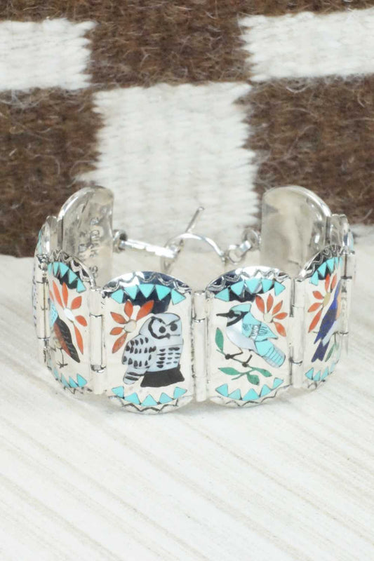 Multi Stone & Sterling Silver Inlay Bracelet - Quintin Quam Sr