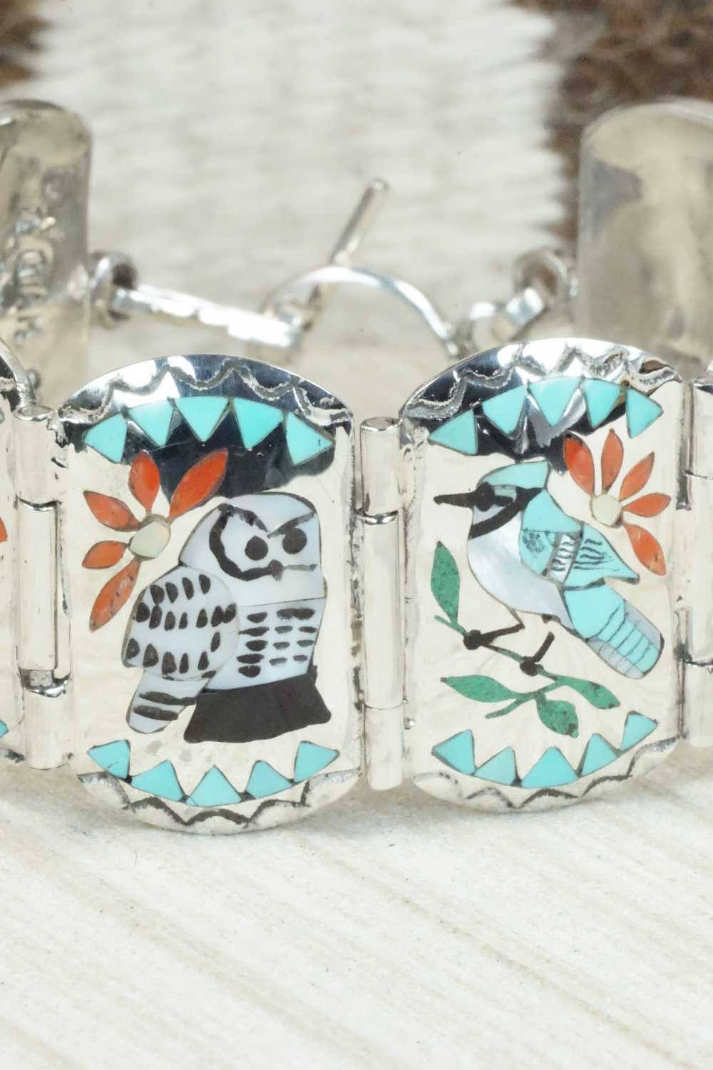 Multi Stone & Sterling Silver Inlay Bracelet - Quintin Quam Sr