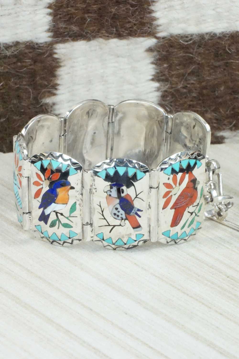 Multi Stone & Sterling Silver Inlay Bracelet - Quintin Quam Sr