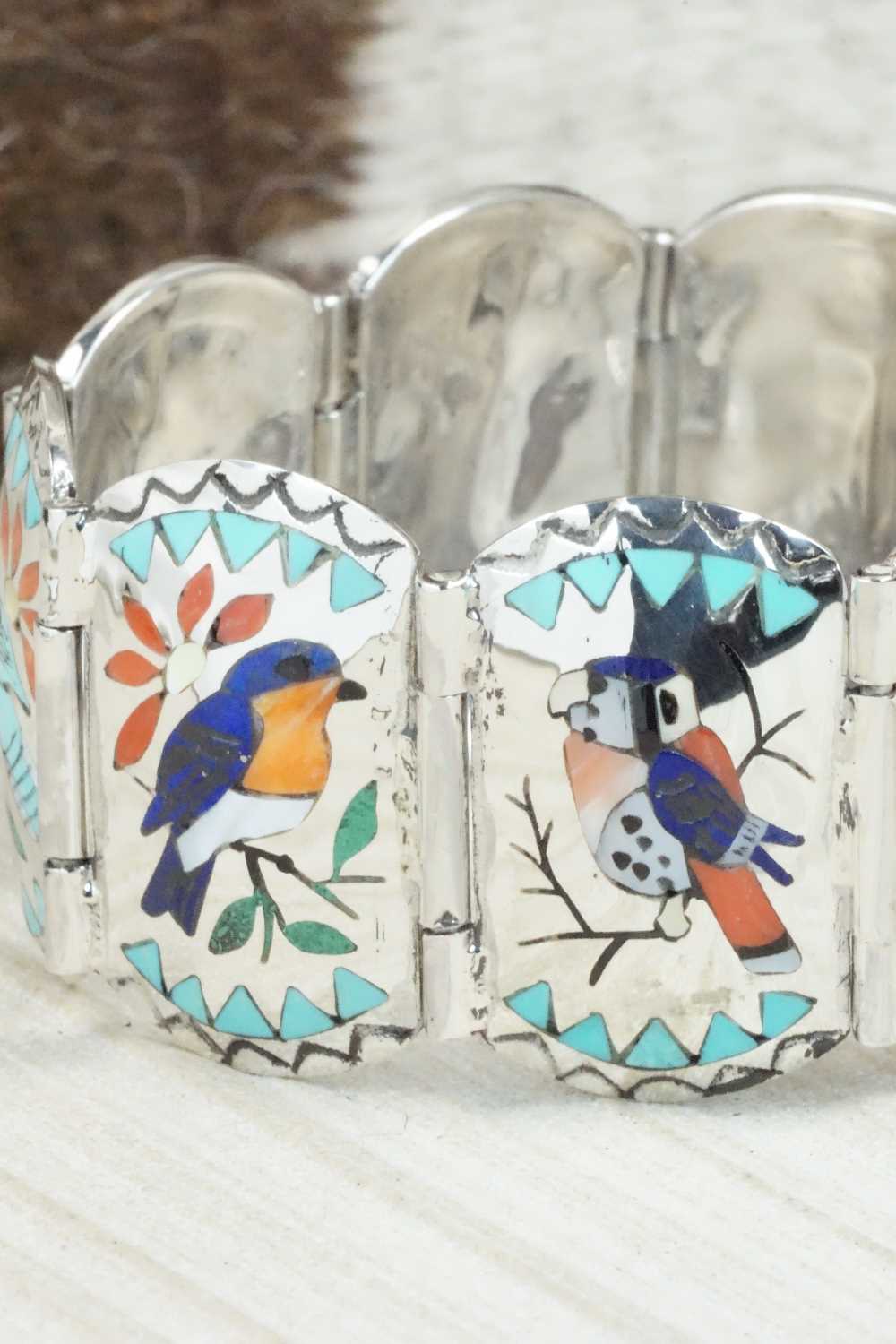 Multi Stone & Sterling Silver Inlay Bracelet - Quintin Quam Sr