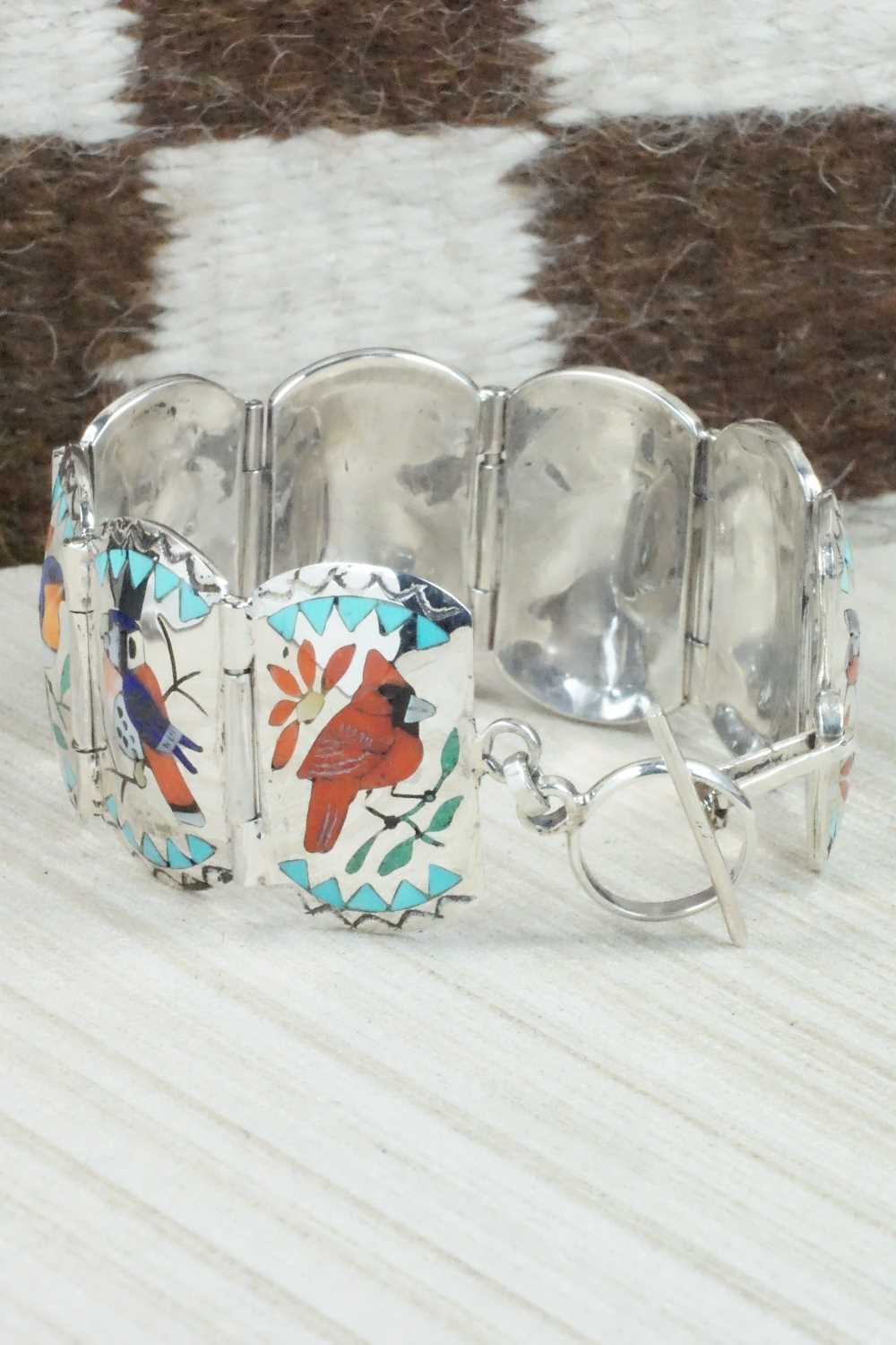 Multi Stone & Sterling Silver Inlay Bracelet - Quintin Quam Sr