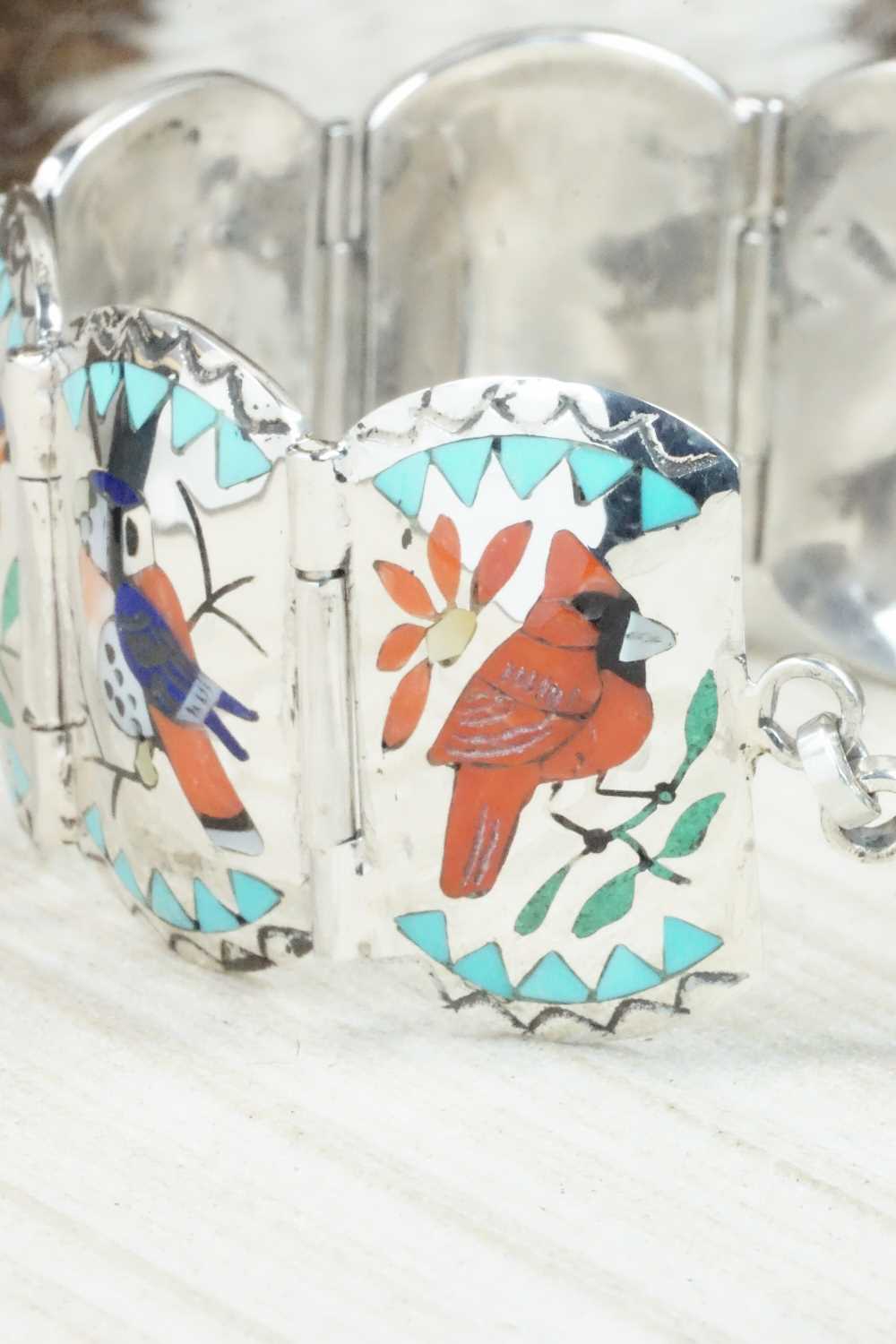 Multi Stone & Sterling Silver Inlay Bracelet - Quintin Quam Sr