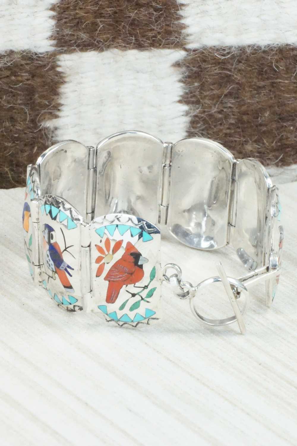 Multi Stone & Sterling Silver Inlay Bracelet - Quintin Quam Sr