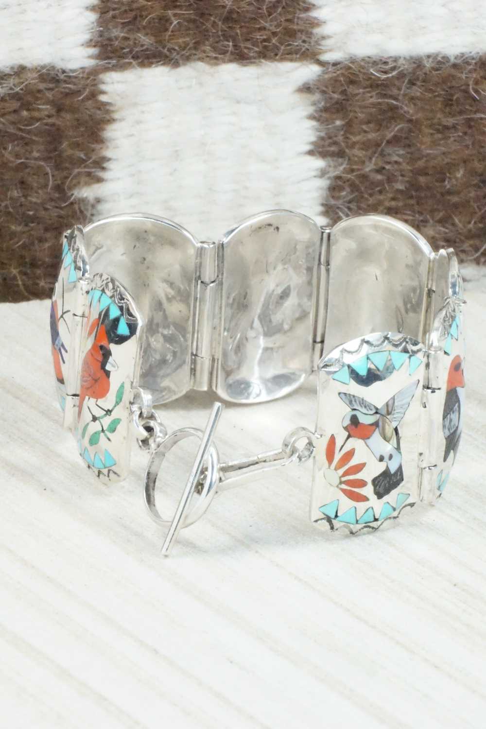 Multi Stone & Sterling Silver Inlay Bracelet - Quintin Quam Sr