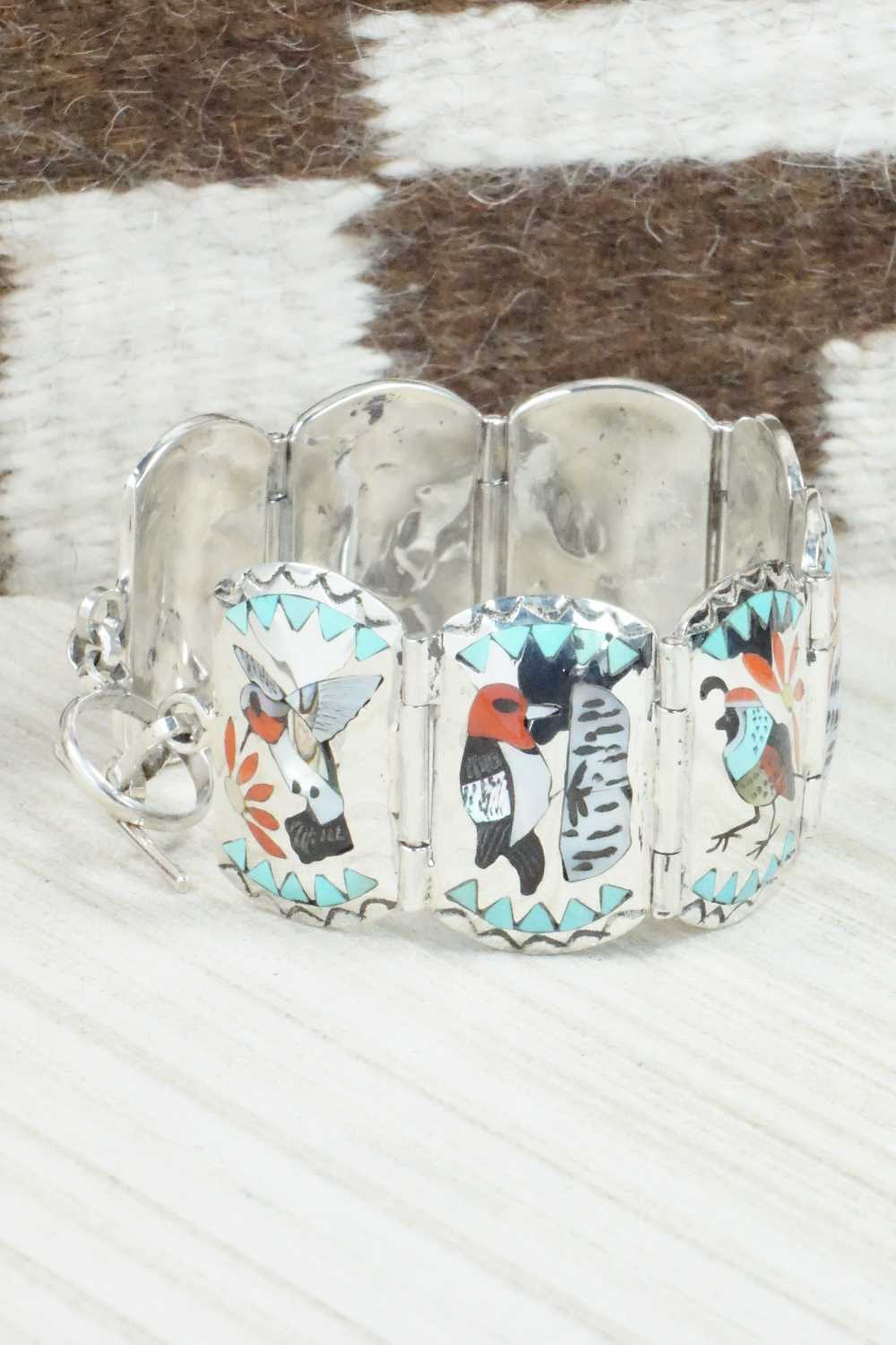 Multi Stone & Sterling Silver Inlay Bracelet - Quintin Quam Sr