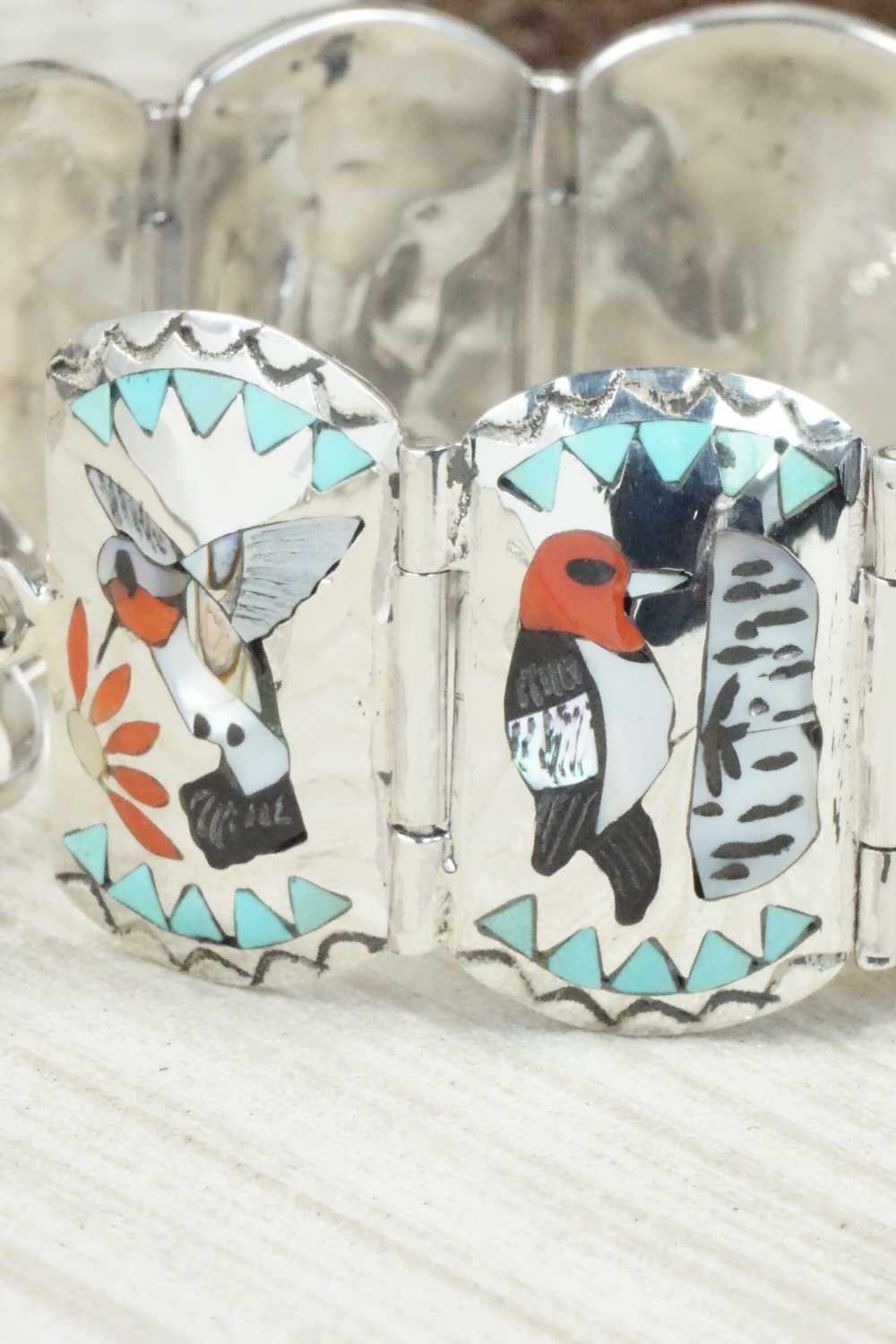 Multi Stone & Sterling Silver Inlay Bracelet - Quintin Quam Sr