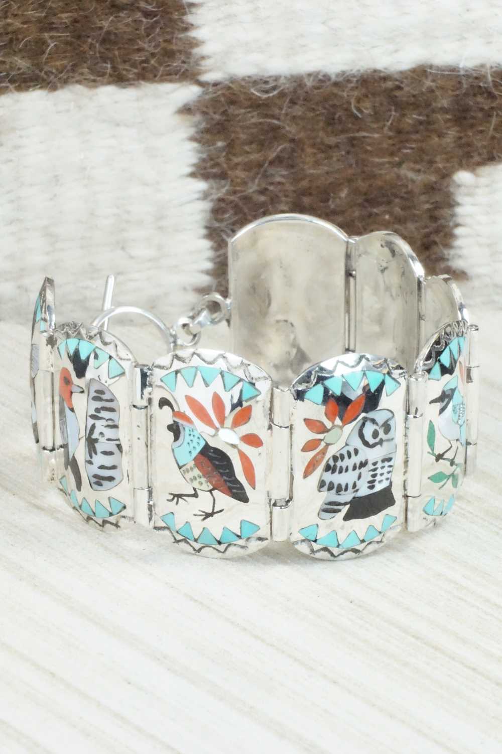 Multi Stone & Sterling Silver Inlay Bracelet - Quintin Quam Sr