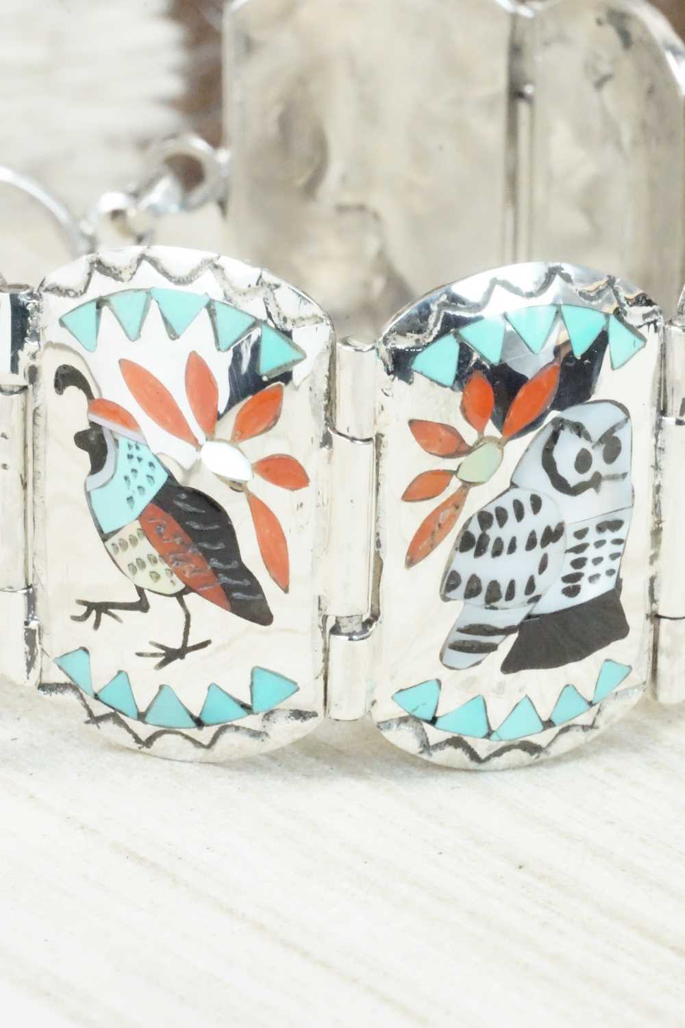 Multi Stone & Sterling Silver Inlay Bracelet - Quintin Quam Sr