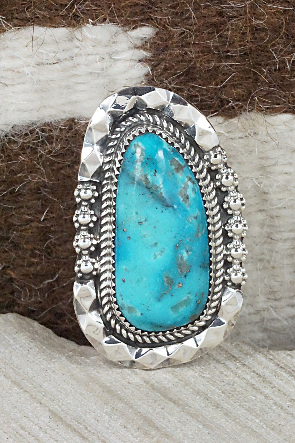 Turquoise & Sterling Silver Ring - Leslie Nez - Size 7.75
