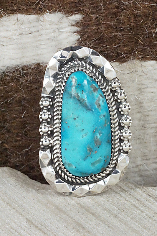 Turquoise & Sterling Silver Ring - Leslie Nez - Size 7.75