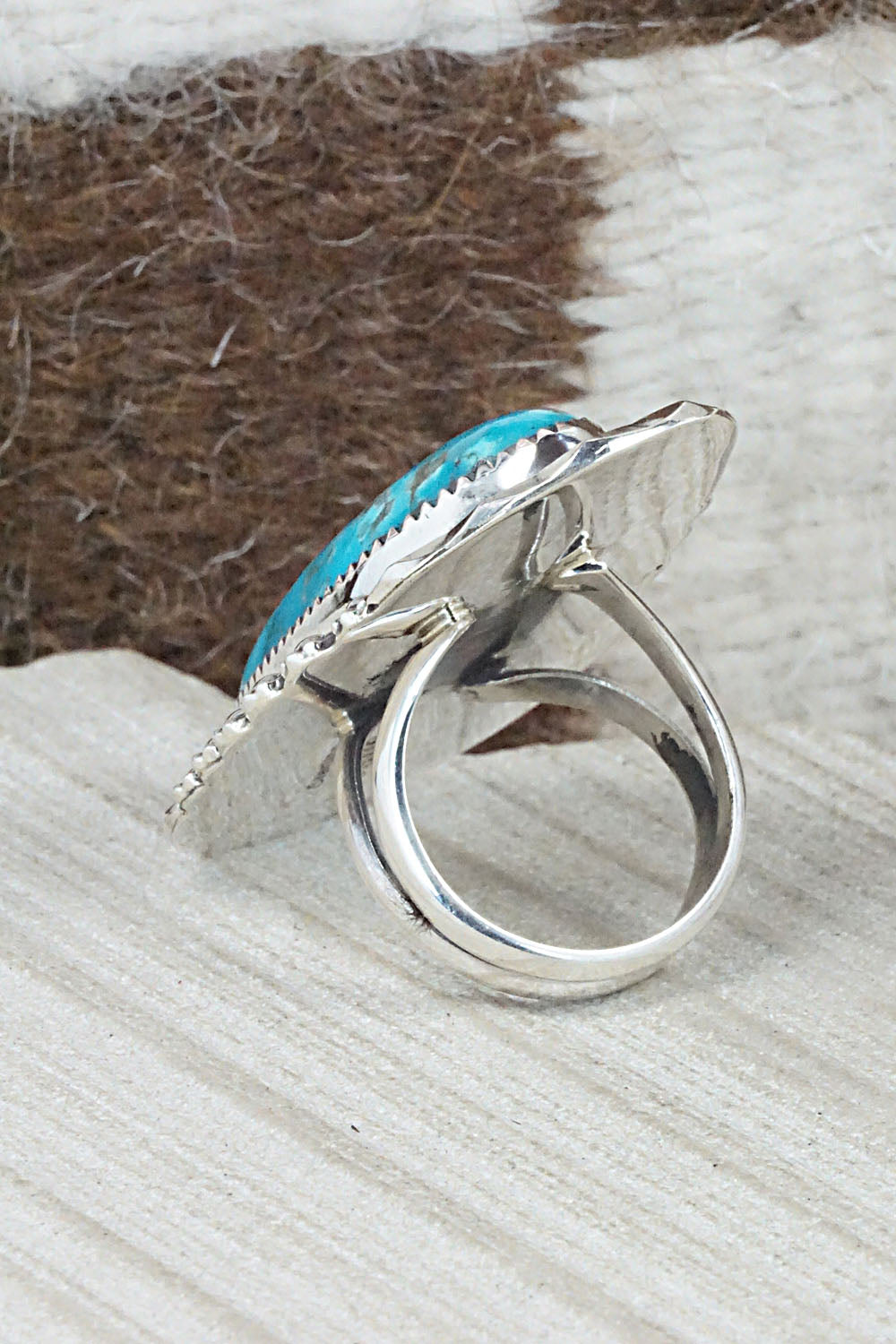 Turquoise & Sterling Silver Ring - Leslie Nez - Size 7.75
