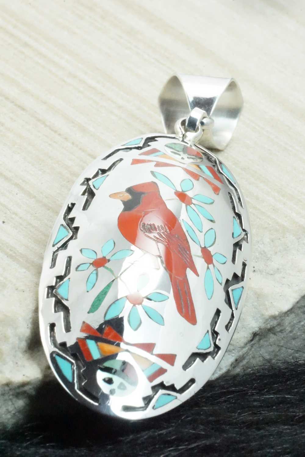 Multi Stone & Sterling Silver Inlay Pendant - Quintin Quam Sr.