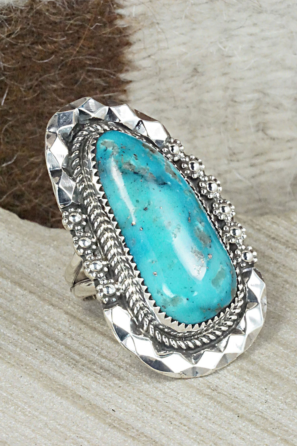 Turquoise & Sterling Silver Ring - Leslie Nez - Size 7.75