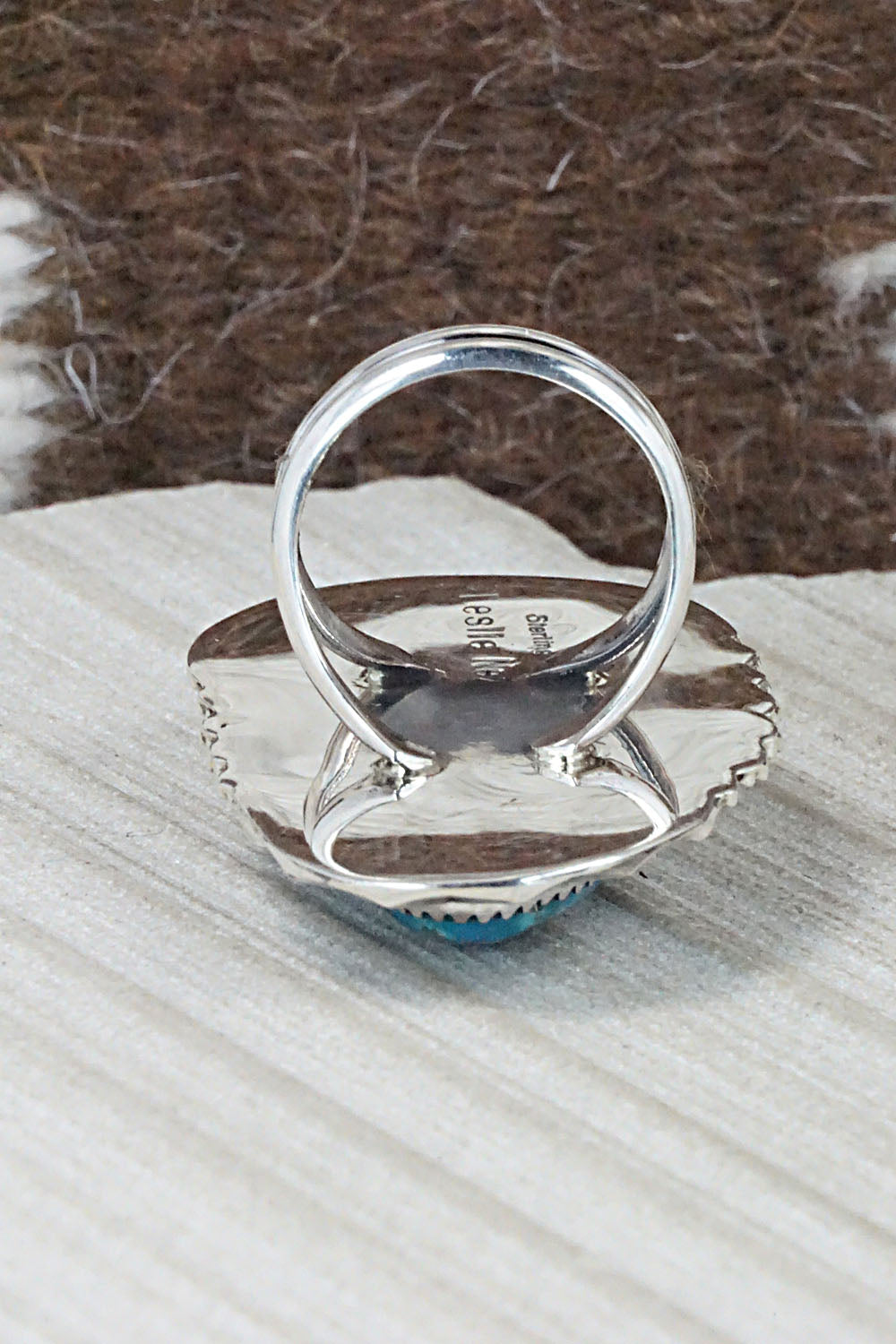 Turquoise & Sterling Silver Ring - Leslie Nez - Size 7.75