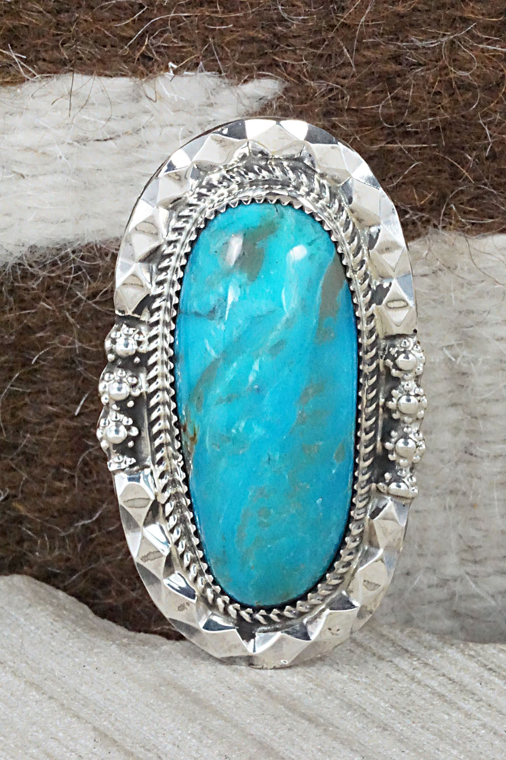 Turquoise & Sterling Silver Ring - Leslie Nez - Size 7.75
