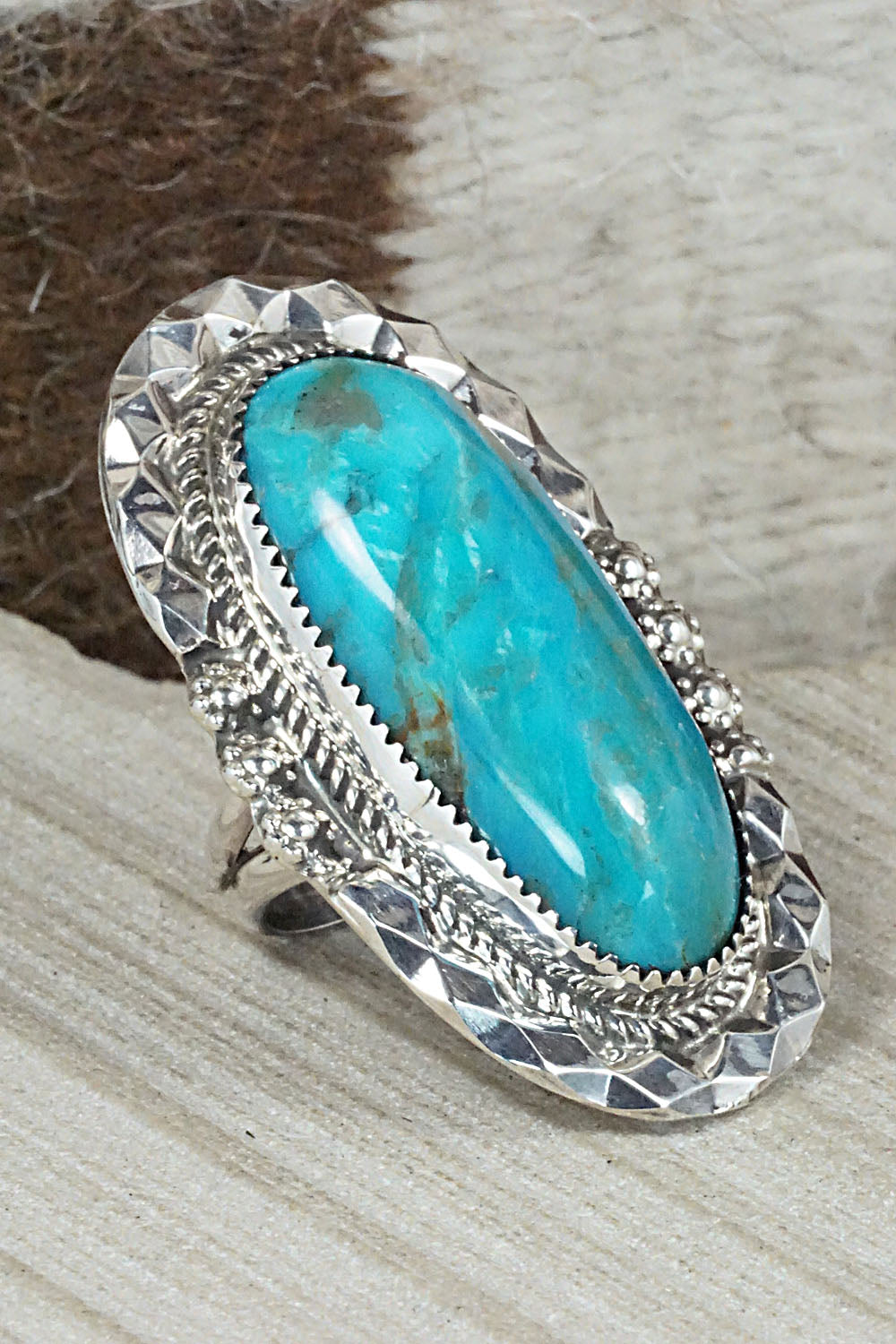 Turquoise & Sterling Silver Ring - Leslie Nez - Size 7.75