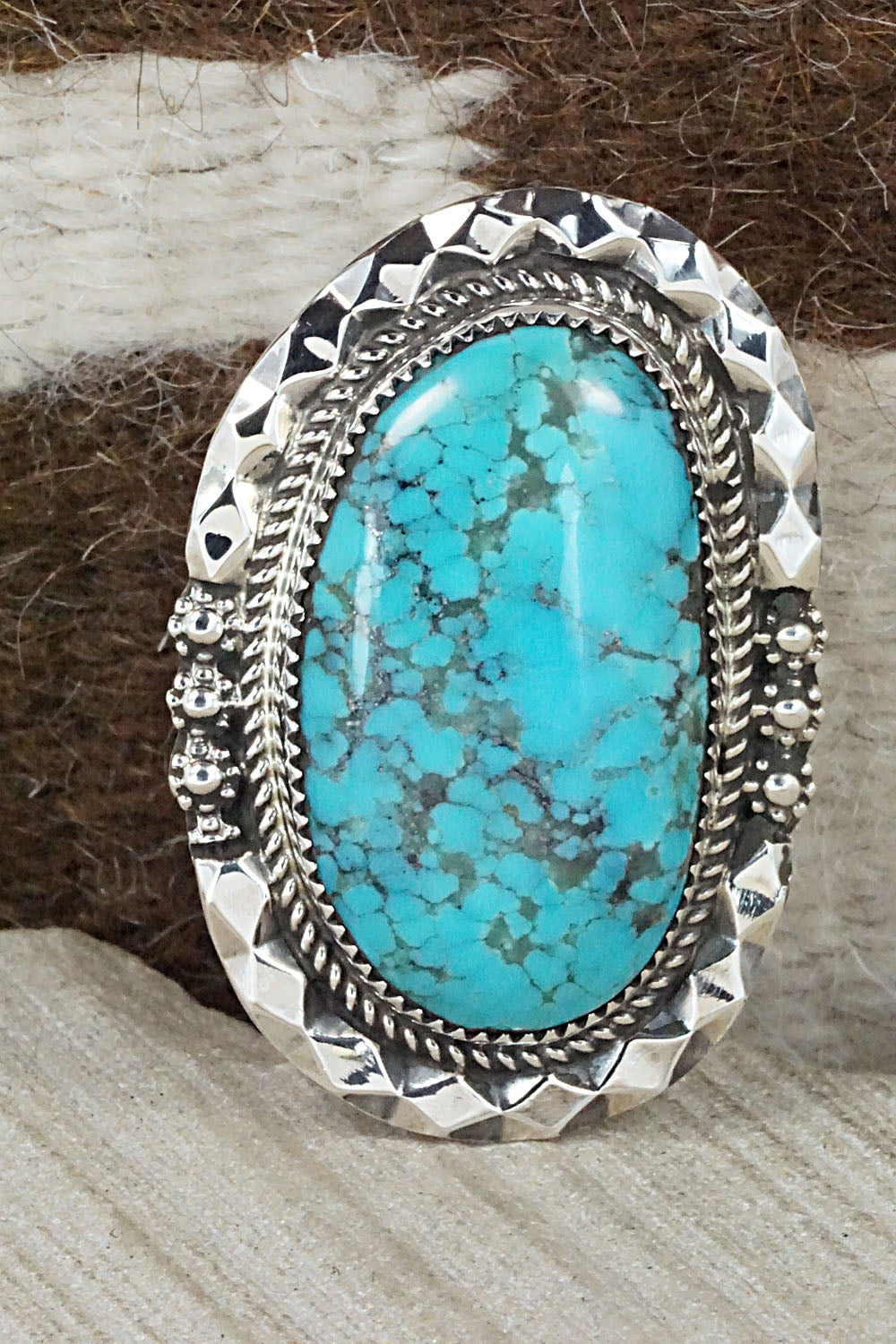 Turquoise & Sterling Silver Ring - Leslie Nez - Size 10