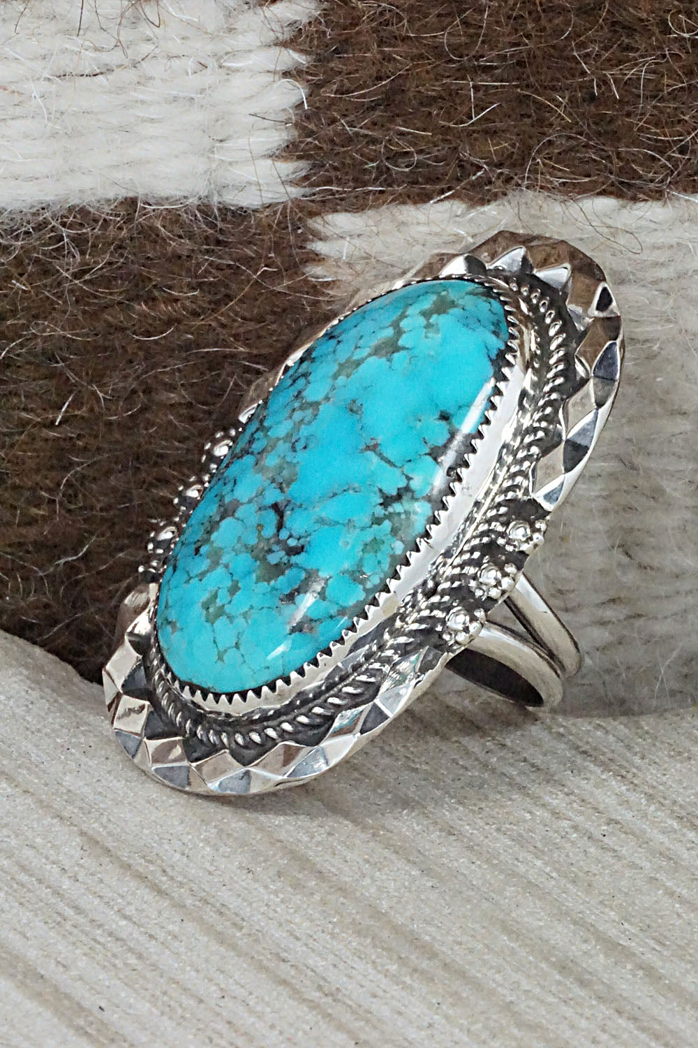 Turquoise & Sterling Silver Ring - Leslie Nez - Size 10