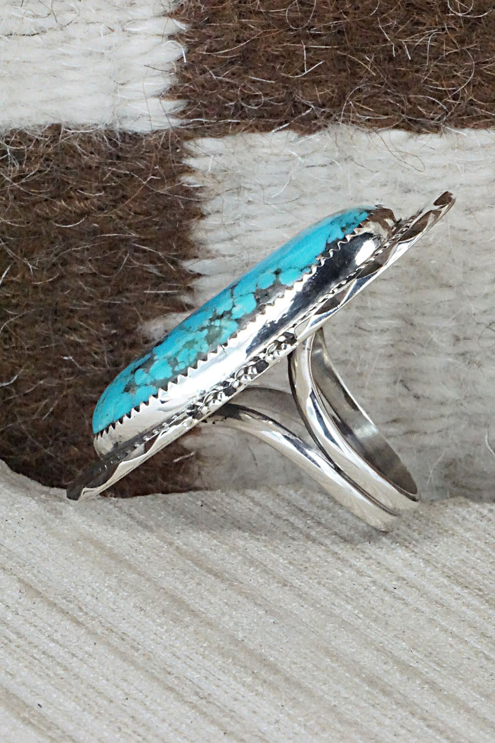 Turquoise & Sterling Silver Ring - Leslie Nez - Size 10