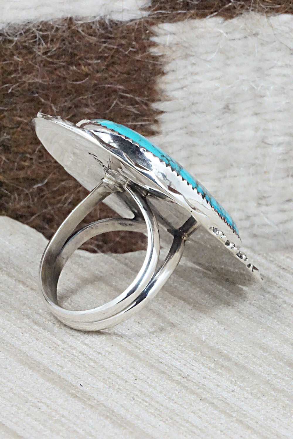 Turquoise & Sterling Silver Ring - Leslie Nez - Size 10