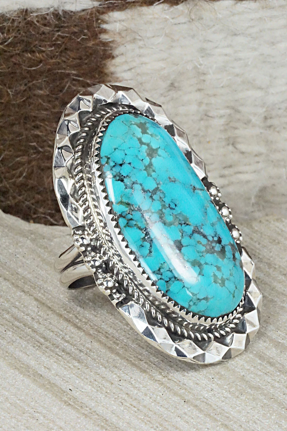 Turquoise & Sterling Silver Ring - Leslie Nez - Size 10