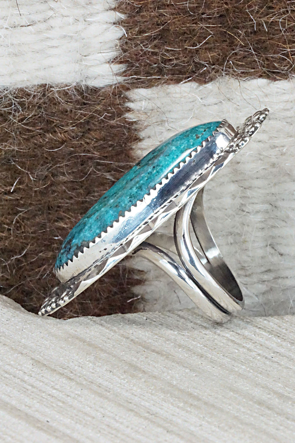 Turquoise & Sterling Silver Ring - Leslie Nez - Size 9