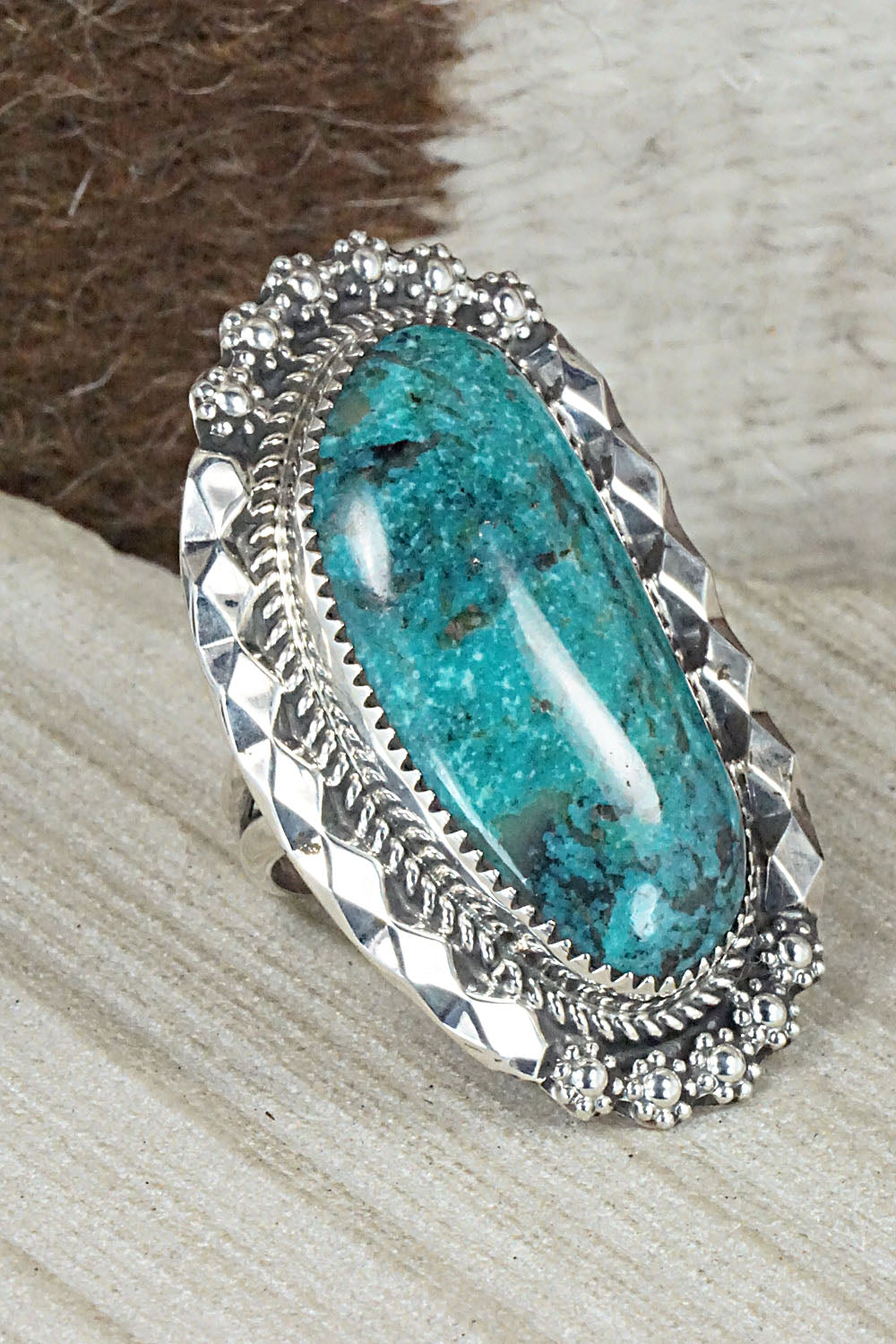 Turquoise & Sterling Silver Ring - Leslie Nez - Size 9