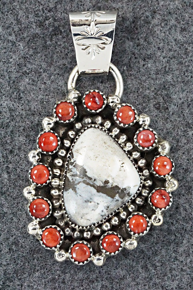 White Buffalo, Spiny Oyster and Sterling Silver Pendant - Sandra Parkett