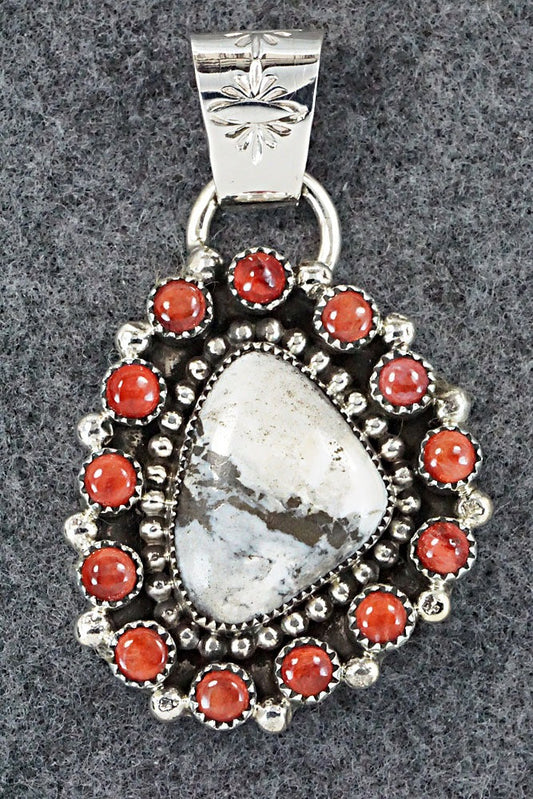 White Buffalo, Spiny Oyster and Sterling Silver Pendant - Sandra Parkett
