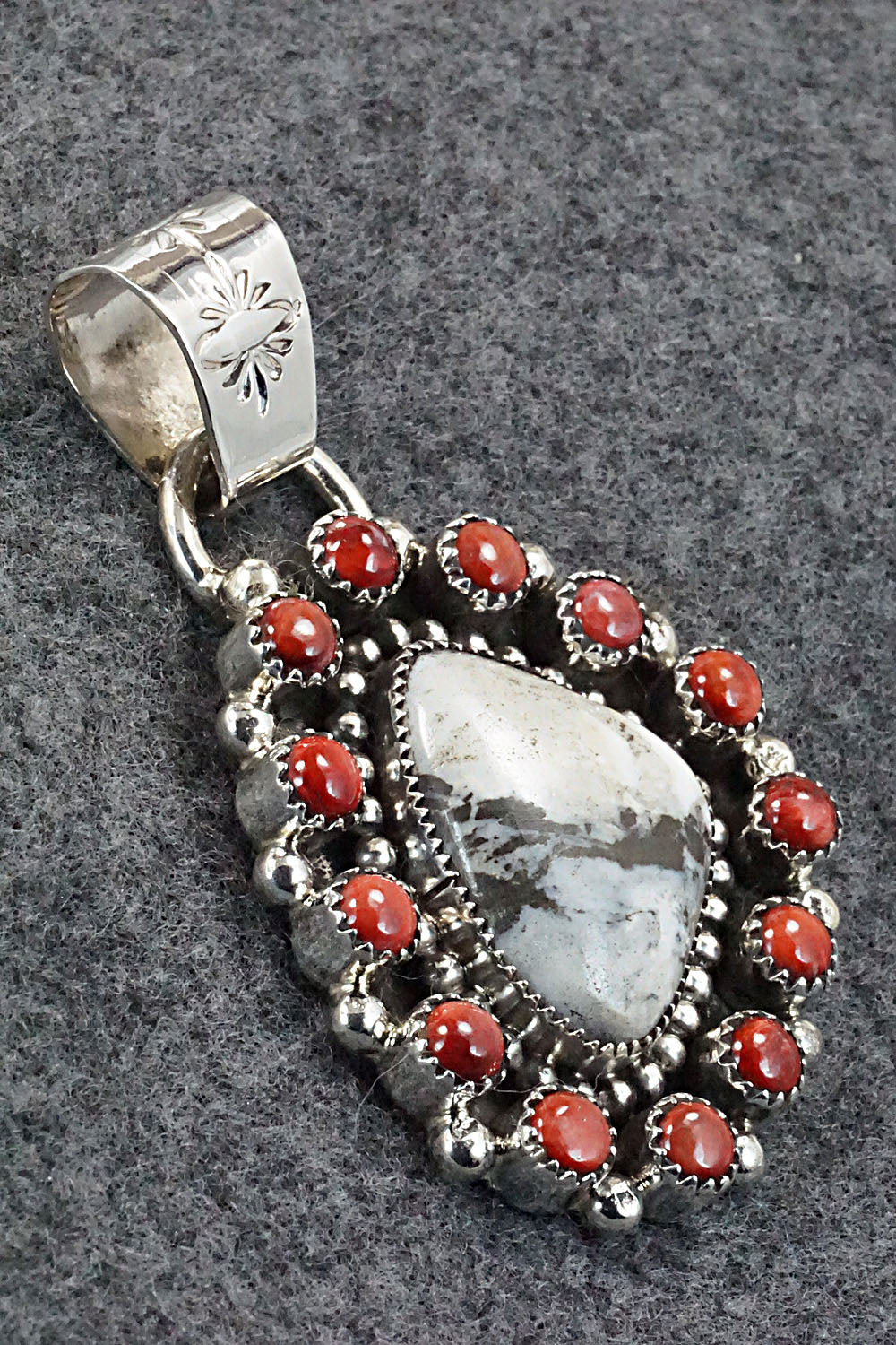White Buffalo, Spiny Oyster and Sterling Silver Pendant - Sandra Parkett