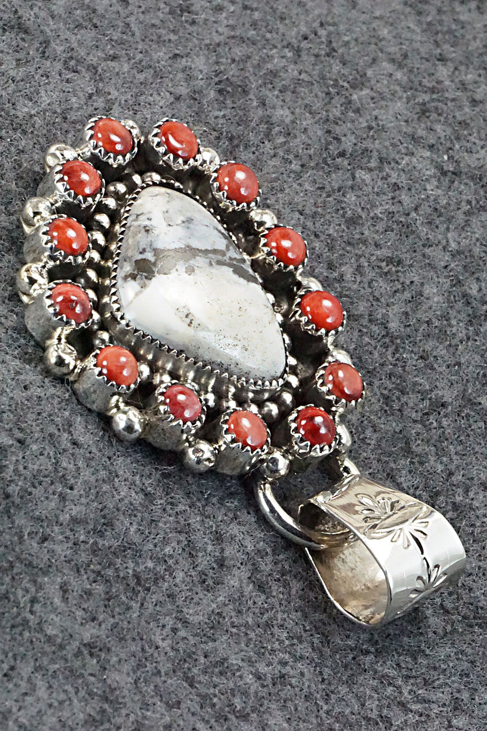 White Buffalo, Spiny Oyster and Sterling Silver Pendant - Sandra Parkett