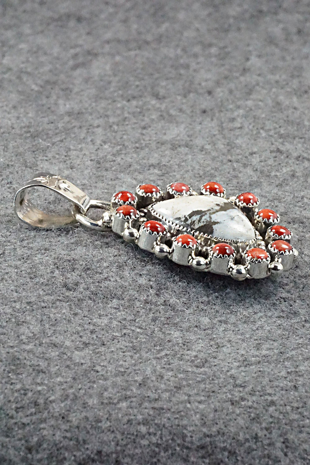 White Buffalo, Spiny Oyster and Sterling Silver Pendant - Sandra Parkett