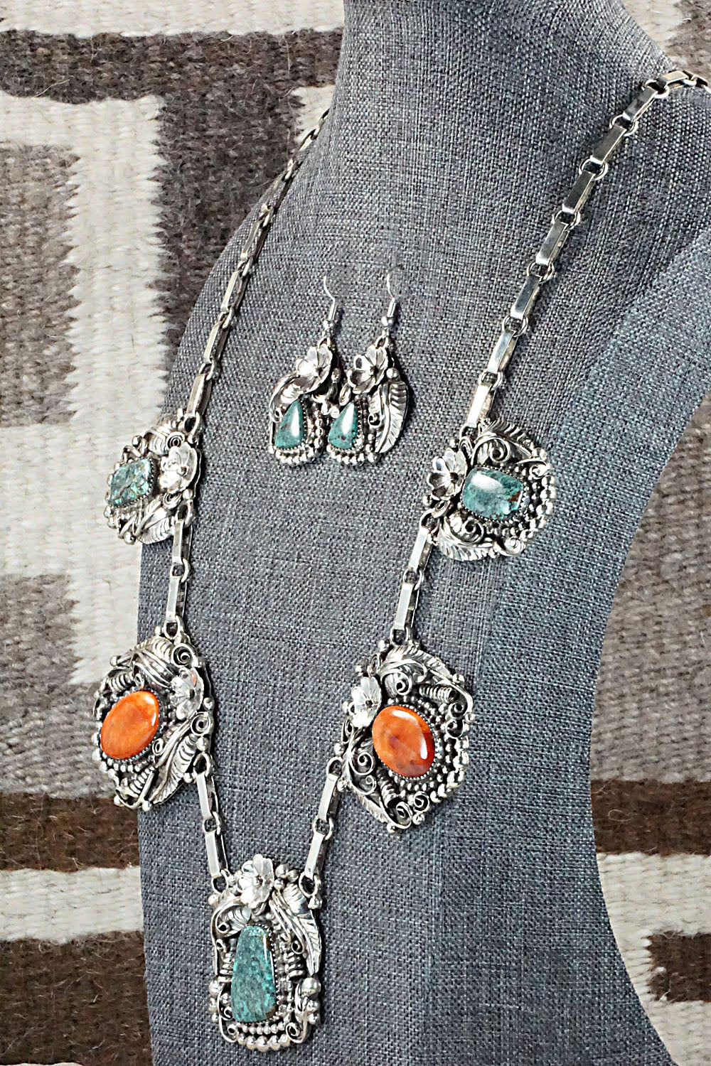 Turquoise, Spiny Oyster & Sterling Silver Necklace Set - Sandra Parkett