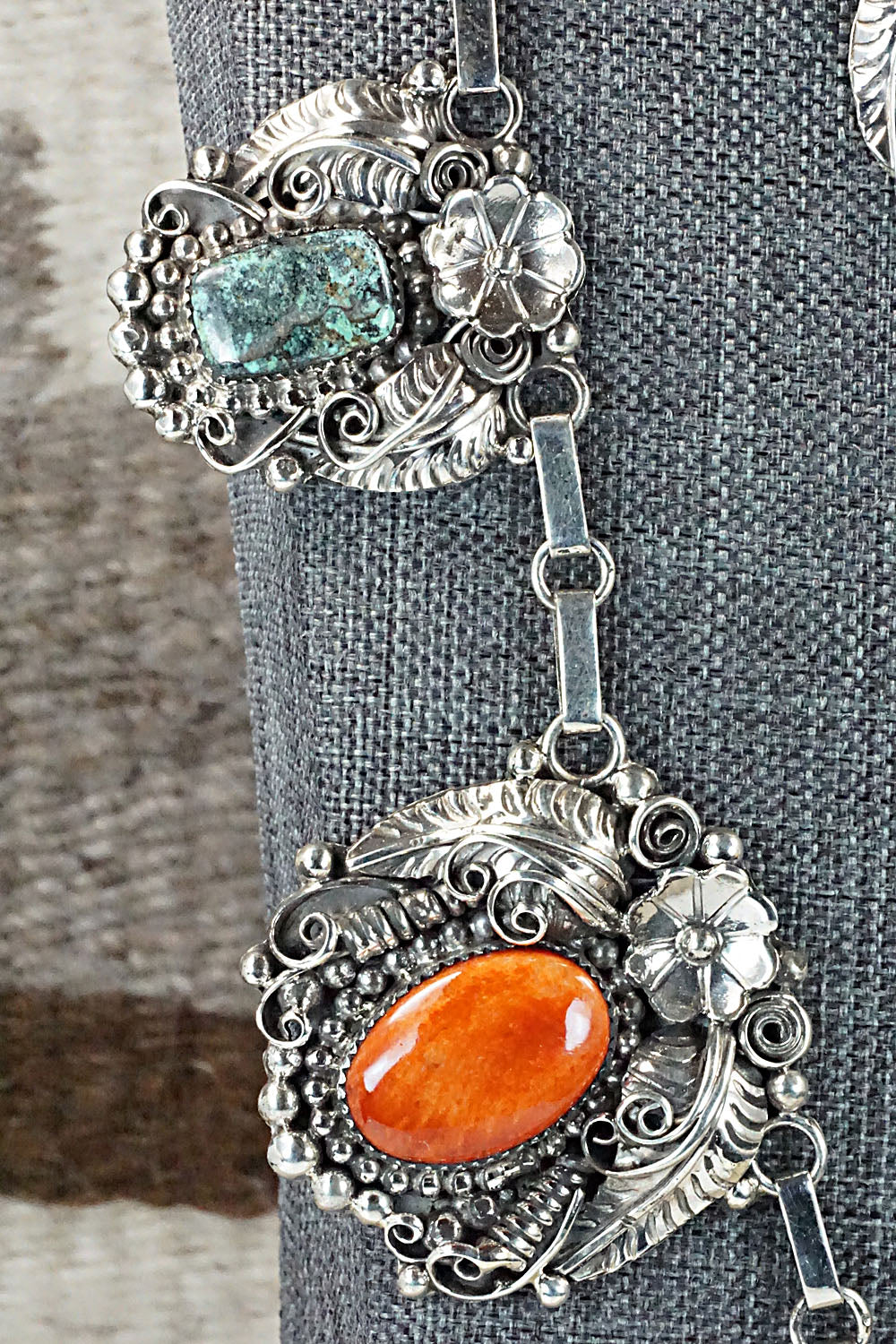 Turquoise, Spiny Oyster & Sterling Silver Necklace Set - Sandra Parkett