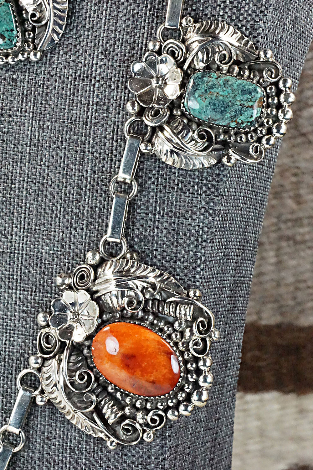 Turquoise, Spiny Oyster & Sterling Silver Necklace Set - Sandra Parkett